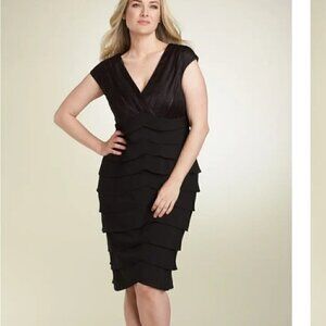 Adrianna Papell Black Tiered Evening Cocktail Dress  Size 20